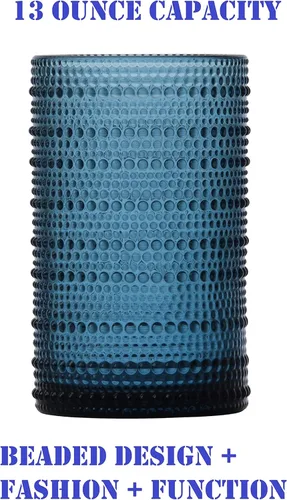Miniatura 4 de Fortessa Jupiter - Vaso de hobnail con cuentas, 13 onzas (juego de 4), color rosa