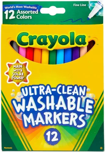 Crayola Marcadores de Línea Fina Ultra Limpios (12 unidades), Marcadores Lavables para Niños, Artes y Manualidades, Marcadores para Libros de
