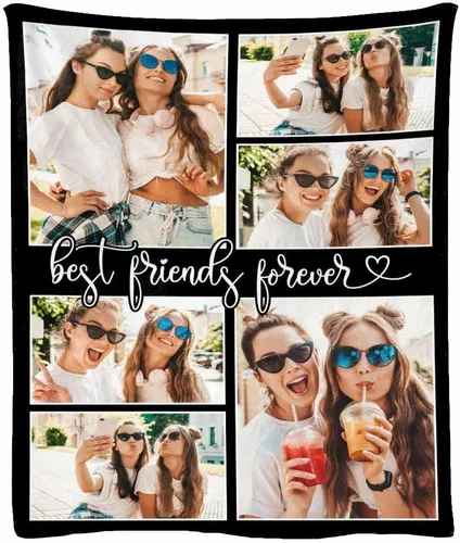Miniatura 11 de Manta de franela suave personalizada para BFF con 6 fotos, tamaño de manta de 30 x 40 pulgadas