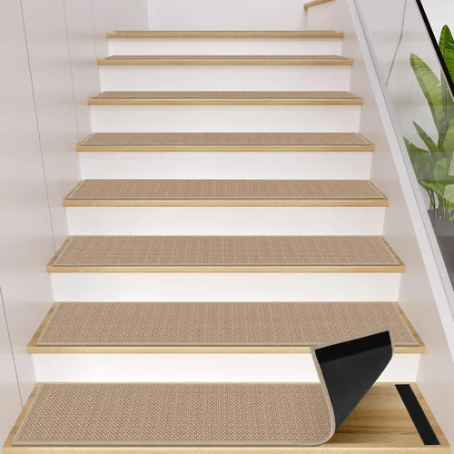 Miniatura 11 de GOYLSER Alfombras de Escalera de Yute Antideslizantes con Respaldo de Goma, 15 Piezas Tapetes Negros para Escaleras de Interiores, Almohadillas