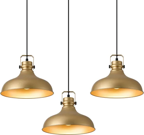 Luces colgantes doradas de granja, iluminación colgante mate para isla de cocina, industrial de altura ajustable, vintage, cúpula, lámparas Oro