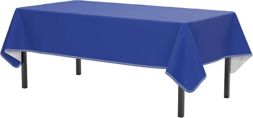 Miniatura 8 de Exquisite Manteles de vinilo azul de 54 x 70 pulgadas - Paquete de 3 manteles rectangulares con reverso de franela, plástico, reutilizable e