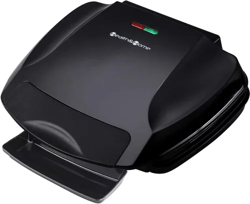 Miniatura 4 de Health and Home KS-306 - Máquina para parrilla de placas clásica de 2 porciones y prensa Panini, color negro