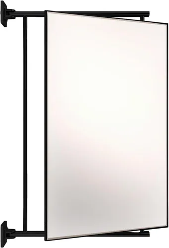 BRIXWELL Pivot-N-Vue - Espejo rectangular con doble bisagra, acero tubular con juntas soldadas plateadas, acabado negro mate, 14 pulgadas de ancho x