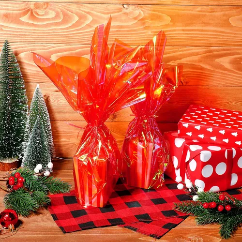 Miniatura 6 de Outus Película de celofán iridiscente de celofán arcoíris, decoración de manualidades para cestas de regalo, suministros de mariposas de hadas, Rojo