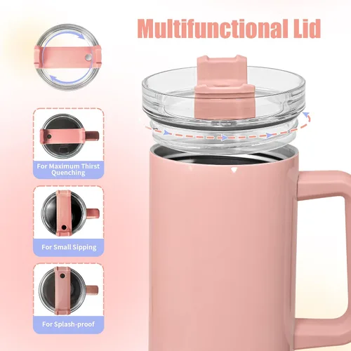 Miniatura 5 de AGH Vaso de sublimación de 40 onzas con asa y pajita, paquete de 4 vasos aislados de acero inoxidable, botellas de agua, vasos de viaje, color morado