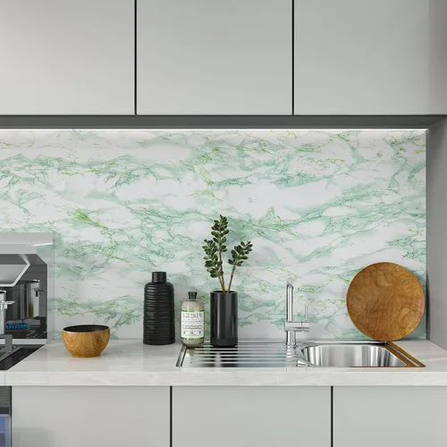 Miniatura 3 de CHIHUT Papel de contacto de mármol verde brillante extra ancho de 30 x 118 pulgadas, papel tapiz autoadhesivo para encimeras de baño, cocina, papel