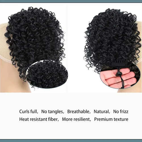 Miniatura 4 de Cola de caballo con cordón para mujeres negras, extensión de cola de caballo negra rizada para mujeres negras, extensiones de cabello sintético