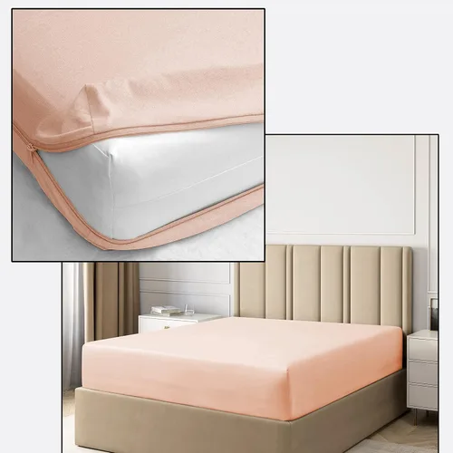 Miniatura 13 de Pure Eco Sábana bajera con cremallera, tamaño Queen olímpico de 66 x 80 pulgadas, bolsillo profundo de 12 pulgadas, color negro, 600 hilos, 100%