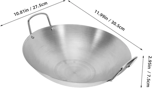 Miniatura 2 de STOBAZA Olla de cocina Sartén de acero inoxidable Sartén de acero Wok de fondo plano para cocinar herramienta de cocina multifunción