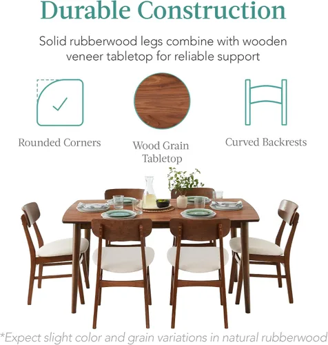 Miniatura 4 de Best Choice Products Juego de mesa de comedor de madera de 7 piezas, moderno de mediados de siglo, mesa de cocina con 6 sillas, cojines tapizados