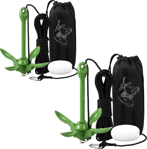 Miniatura 24 de Lounsweer Paquete de 2 anclajes de kayak marino de 1.5/3.5 libras, kit de anclaje plegable para barco, kayak, pesca, accesorios para botes pequeños