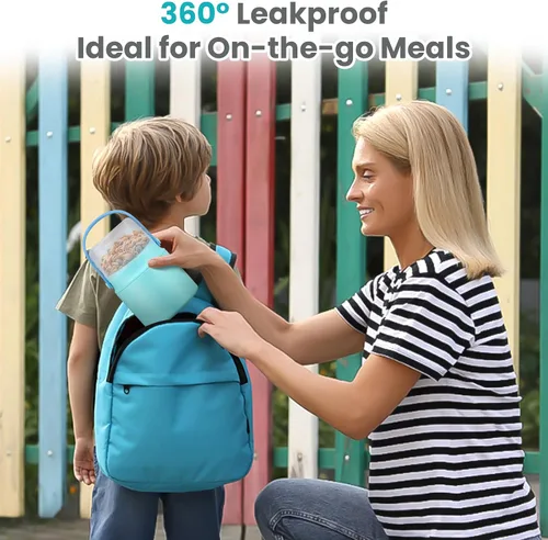 Miniatura 6 de Tarro de comida aislado 2 en 1 con un recipiente para aperitivos, termo de sopa para niños de 15 onzas para comida caliente con asa y cuchara, a