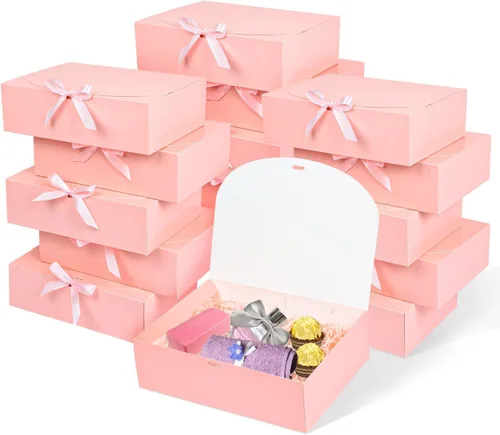 Miniatura 11 de Paquete de 12 cajas de regalo negras con tapas, caja de propuesta de padrinos de boda de 12 x 9.8 x 3.1 pulgadas, caja de regalo negra de lujo
