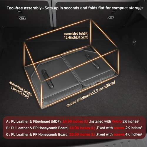 Miniatura 2 de Organizador de maletero, organizadores y almacenamiento de automóviles, caja de almacenamiento de cuero negro con tapa, tablero de fibra, plegable
