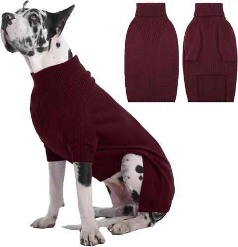 Miniatura 50 de IECOii Suéter extragrande para perro, suéteres térmicos cálidos para perros de raza gigante, ropa de punto, cuello alto de invierno, elástica