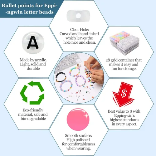 Miniatura 6 de Eppingwin 1400 cuentas de letras acrílicas, 0.16 x 0.27 pulgadas, brillan en la oscuridad, para hacer joyas y pulseras, caja de 28 cuadrículas