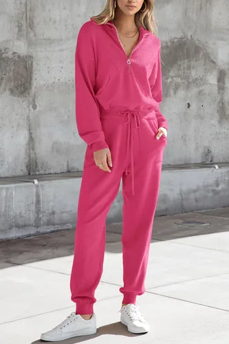 Miniatura 147 de PRETTYGARDEN Conjunto de suéter de 2 piezas para mujer, sudadera con cremallera, pantalones deportivos, ropa casual