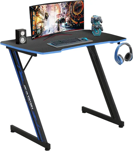Miniatura 9 de HKLGorg Escritorio para juegos para computadora, escritorio en forma de Z, mesa de juegos para escritura, moderno, ergonómico, estilo de carreras