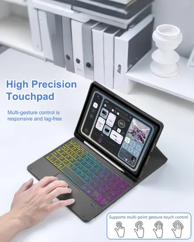 Miniatura 5 de MePadKey Funda de teclado con panel táctil para Samsung Galaxy Tab A11 Plus/A9 Plus 2025/2023 de 11 pulgadas, retroiluminación de 7 colores, teclado