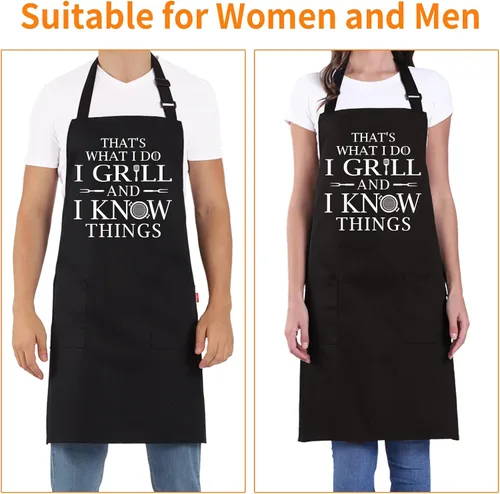 Miniatura 5 de Divertidos delantales de parrilla para hombres, delantal de cocina para barbacoa con 2 bolsillos, correa ajustable para el cuello y lazos de 40