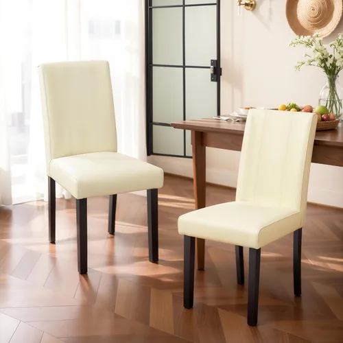 SyMax Juego de 2 sillas de comedor Parson de piel sintética moderna, sillas auxiliares de cocina de alta gama para dormitorio, sala de estar, crema,