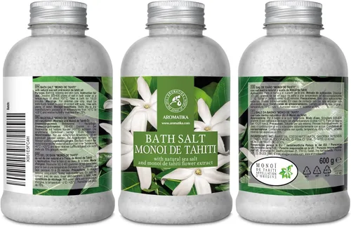 Miniatura 3 de AROMATIKA - Sal de baño Monoi de Tahiti 21.16 oz (600 g) – Aroma de flores de coco y gardenia – Baño relajante – Buen sueño – Aromaterapia – Baño