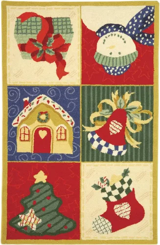 SAFAVIEH Handmade Wool Accent Rug 2'x3' - Chelsea Collection - Seasonal Design, White & Multi, Ideal for Entryway, Bathroom, Bedside, Front Door