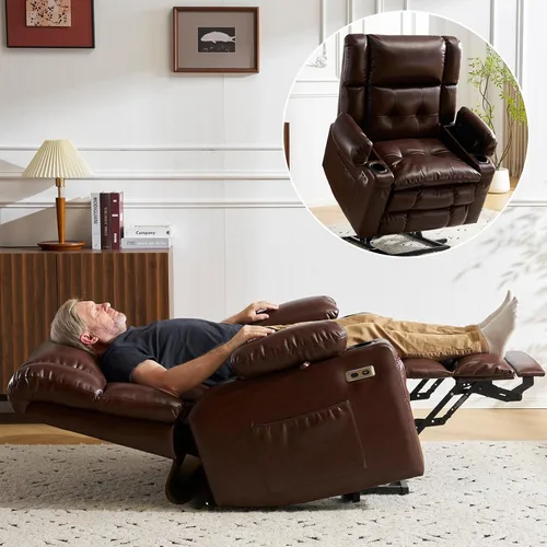 Miniatura 12 de Silla reclinable de elevación eléctrica de doble motor para personas mayores con masaje y calor, silla elevadora de gran tamaño con almacenamiento