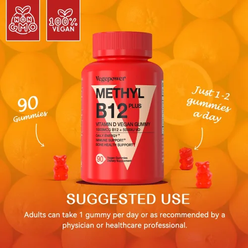 Miniatura 8 de Gomitas veganas de vitamina D3 y B12, suplemento de metilo B12 para adultos y niños, mejorado con vitamina D 3 para energía natural, inmune