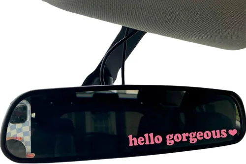 Miniatura 9 de 3x Pegatina para espejo retrovisor de «Hello Gorgeous», accesorio holográfico para coche para mujeres, calcomanía de color láser para vaso