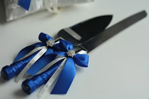 Miniatura 4 de Juego de servir pastel, juego de servidor de pastel de boda, cuchillo de boda y juego de servidor Azul marino