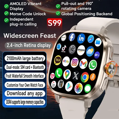 Miniatura 2 de Reloj inteligente para hombres y mujeres, reloj de fitness HD de 2.4 pulgadas con fotografía HD giratoria de 190°, resolución de 410 x 502