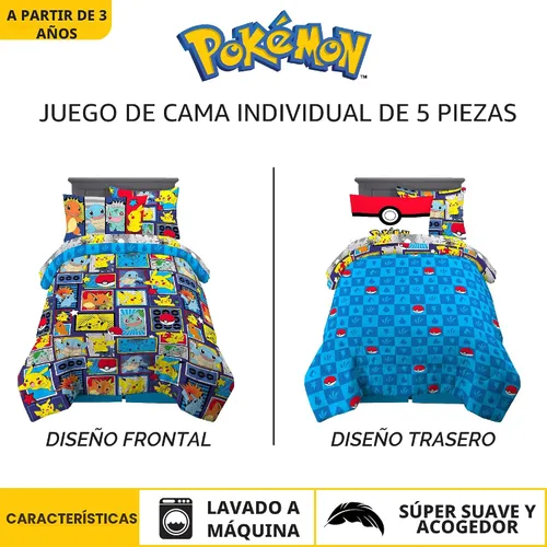 Miniatura 3 de Franco Ropa de cama para niños Juego de edredón y sábanas súper suaves con funda, 5 piezas, tamaño Twin, Pokémon