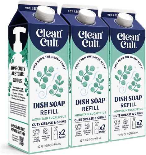 Miniatura 8 de Cleancult Repuesto líquido de jabón para platos (32 onzas, 1 unidad) – Poder de limpieza a base de plantas – Jabón para platos que corta la grasa