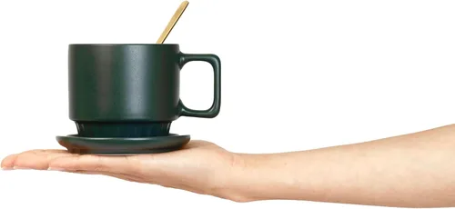 Miniatura 2 de Juego de Tazas de Café de 4 - 11.5 Oz Tazas de Café de Porcelana Apilables con Platillos, Cucharas y Soporte de Metal - Tazas de Té de Cerámica