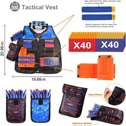 Miniatura 8 de 2 juegos de chaleco táctico Exsport, 2 chaquetas tácticas de élite para pistola Pack N-Strike 2 manos de muñeca, 2 clips de recarga rápida, 2