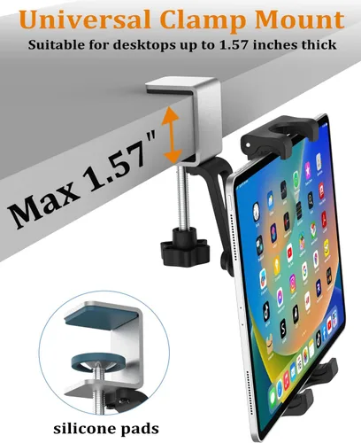 Miniatura 3 de Soporte para tablet debajo del gabinete, soporte para tableta de cocina con base de abrazadera de metal Sdurdy, soporte para tableta de escritorio