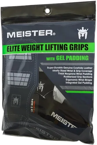 Miniatura 6 de Meister Elite - Puños de cuero para levantamiento de pesas con acolchado de gel (par)