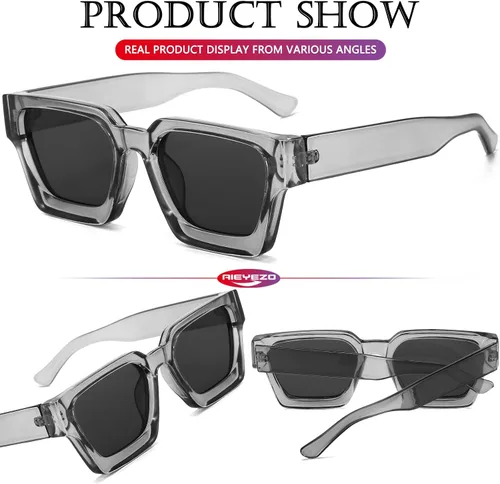Miniatura 52 de AIEYEZO Gafas de sol cuadradas para mujeres y hombres, gafas de sol cuadradas con montura gruesa, estilo de diseñador simple