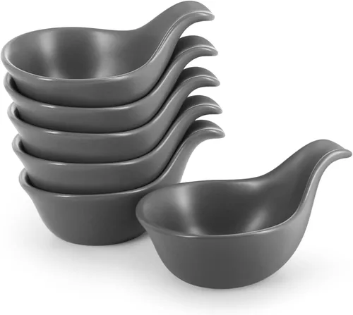Miniatura 11 de Flexzion Tazones de cerámica para sumergir, cuencos pequeños para sumergir con asa, tazas de condimentos, plato de salsa de soja, moldes de Negro