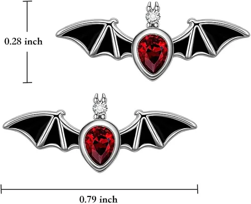 Miniatura 2 de Aretes hipoalergénicos de plata de ley con forma de murciélago con forma de calabaza y llama, murciélagos, para mujeres, adolescentes, niñas, orejas