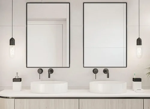 Miniatura 9 de HANS Espejo rectangular grande de baño, espejo de tocador con marco de madera montado en la pared (40 x 24 pulgadas) (negro)