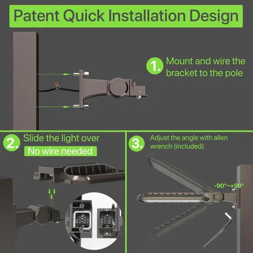 Miniatura 3 de Glitgate Luz LED de estacionamiento de 300 W, 45000 lm, 5000 K, brazo ajustable, luz de calle con sensor de fotocélula del atardecer al amanecer