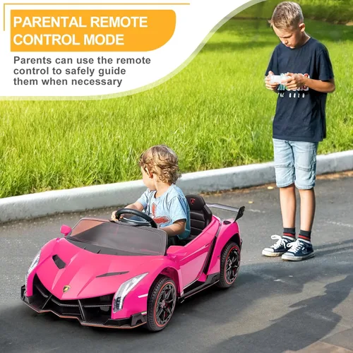 Miniatura 8 de Winado Auto eléctrico para niños de 12V, vehículo con licencia Lamborghini Veneno, juguete de auto con batería, control parental, puertas Rosa