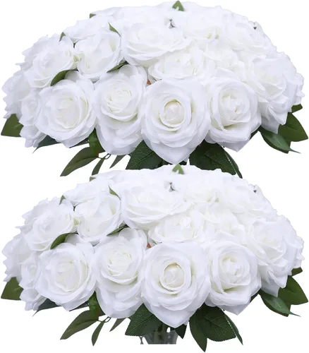 Miniatura 29 de Rosas artificiales, rosas artificiales, rosa falsa de seda, flores falsas de aspecto real con tallos para ramos de boda, mesas, centros de mesa