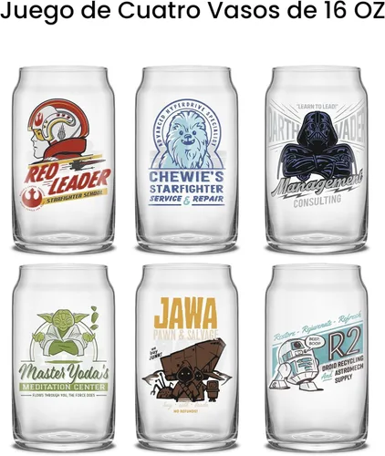 Miniatura 4 de JoyJolt Star Wars Colección Retro Vintage 16.9 oz Vasos de Vidrio - Con Darth Vader, R2D2, Yoda, Chewbacca, Red Leader, Jawa - Vajilla