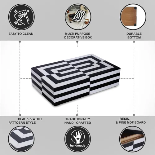 Miniatura 4 de Caja de almacenamiento de joyas con ilusión 3D en blanco y negro, organizador geométrico decorativo para aretes, collares y recuerdos, caja
