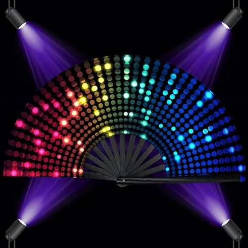 Zolee Ventilador de mano plegable UV Glow Rave con varillas de bambú para hombres y mujeres, gran ventilador de festival Clack - para EDM, fiesta de