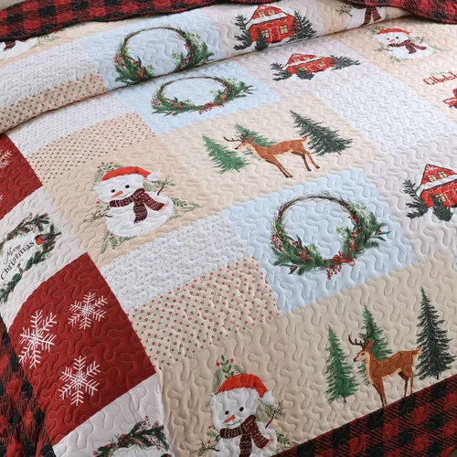 Miniatura 6 de Juego de edredón navideño de 3 piezas con estampado de reno rústico de Navidad, juego de ropa de cama (individual)